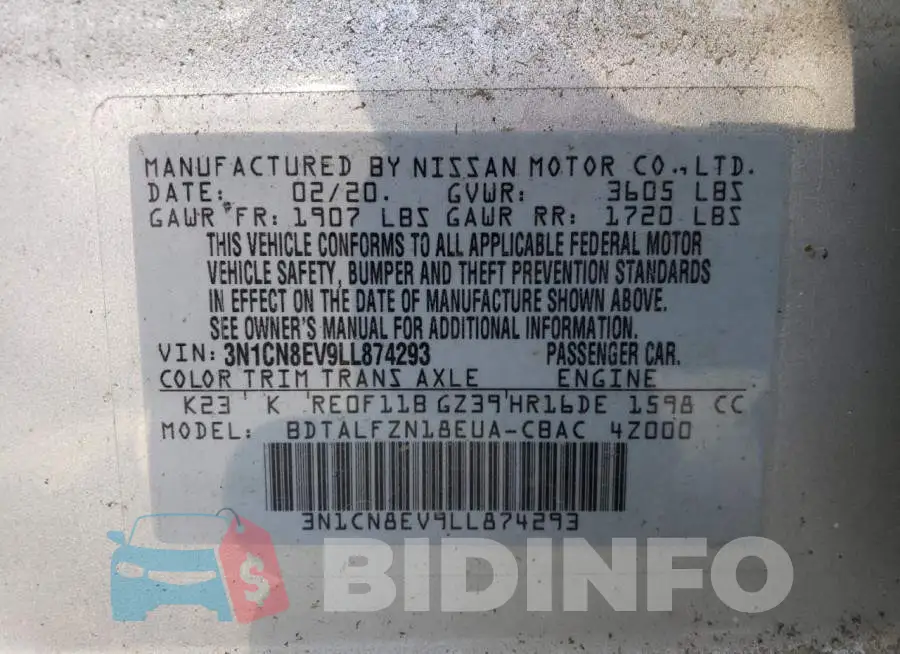 3N1CN8EV9LL874293 Photo# 12
