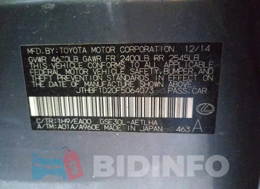 JTHBF1D20F5064073 Photo# 12