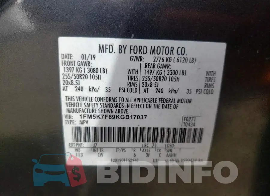 1FM5K7F89KGB17037 Photo# 14