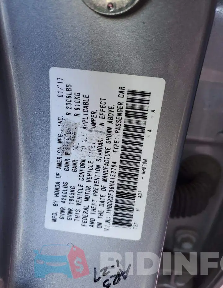 1HGCR2F36HA153764 Photo# 12