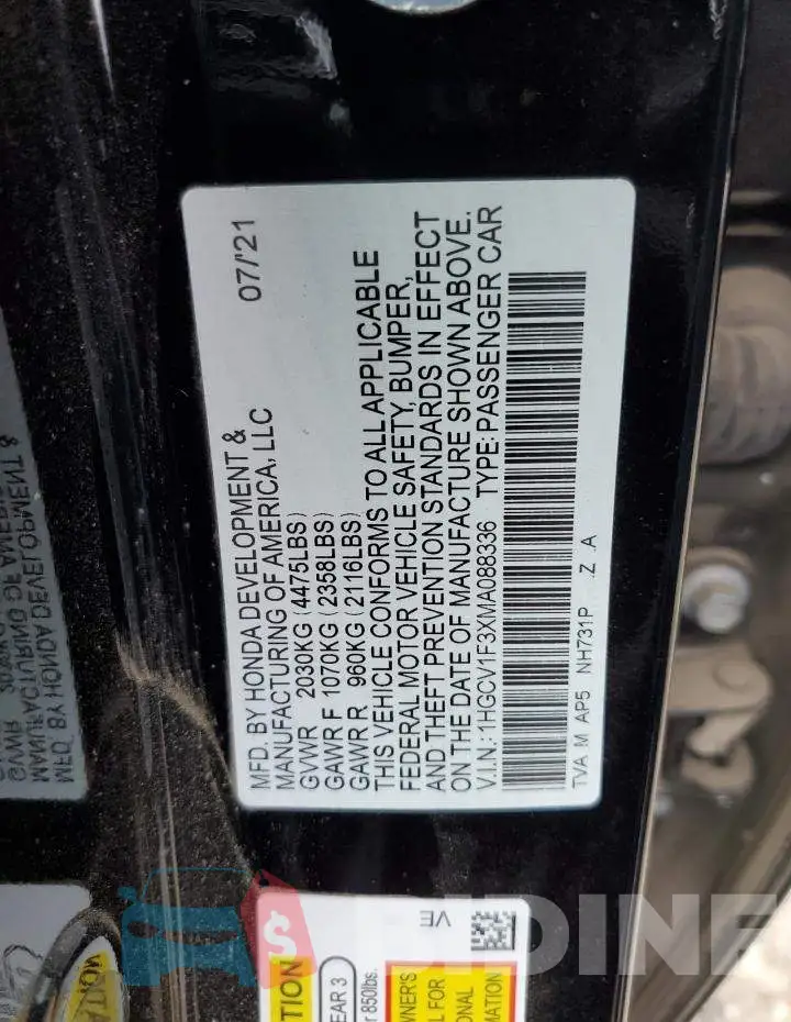 1HGCV1F3XMA088336 Photo# 10