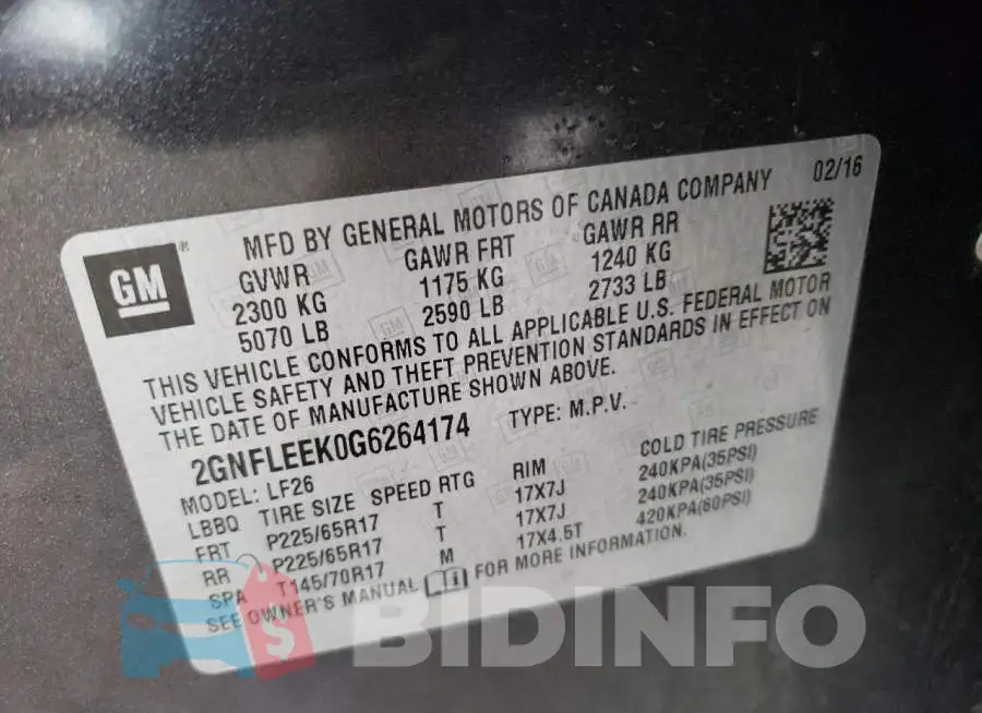 2GNFLEEK0G6264174 Photo# 12