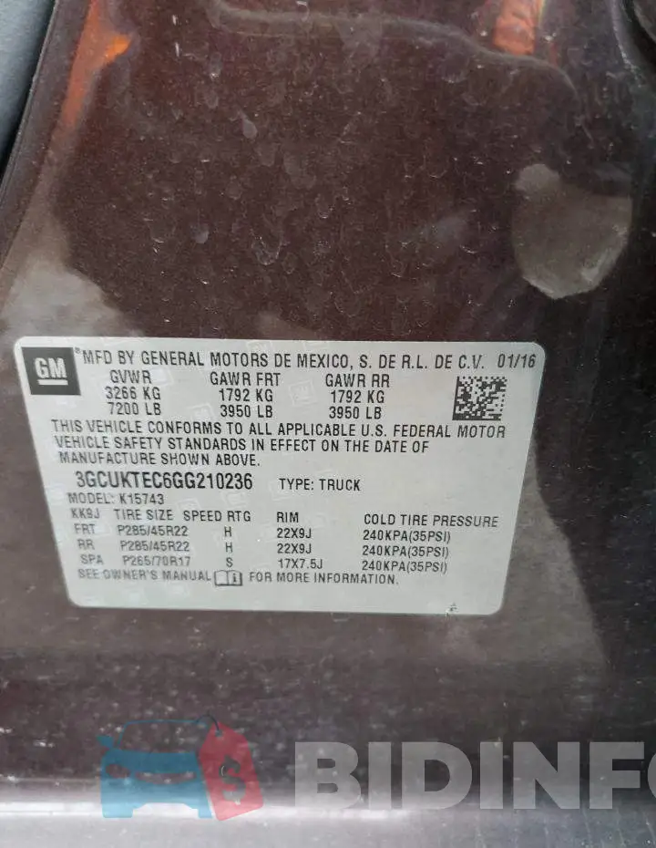 3GCUKTEC6GG210236 Photo# 12