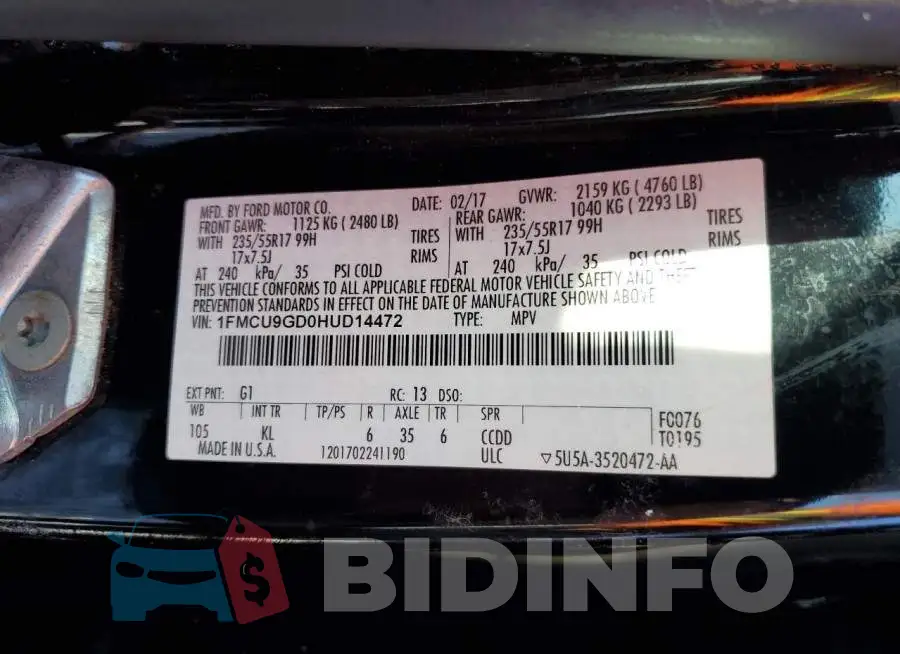 1FMCU9GD0HUD14472 Photo# 13