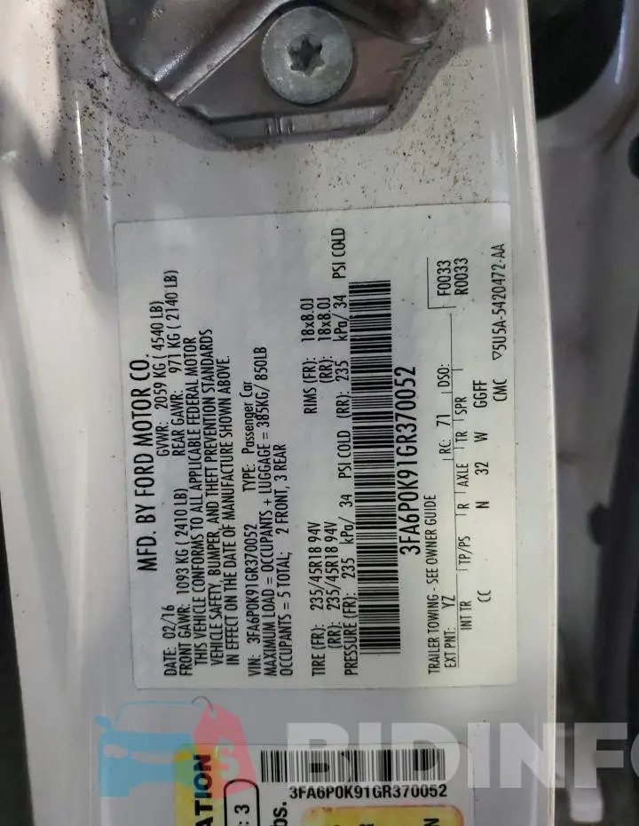 3FA6P0K91GR370052 Photo# 12