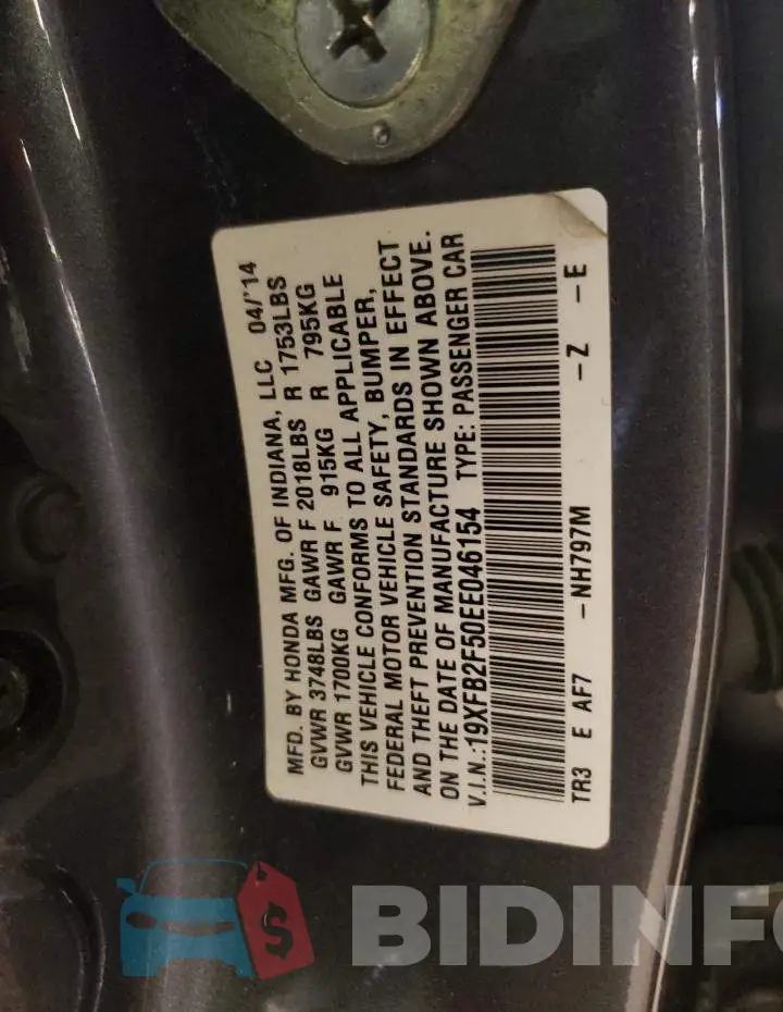 19XFB2F50EE046154 Photo# 12