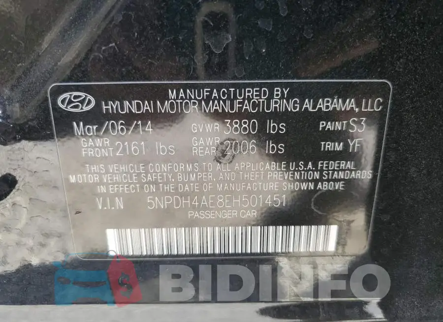 5NPDH4AE8EH501451 Photo# 12