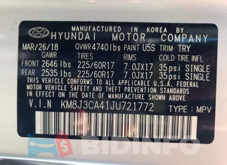 KM8J3CA41JU721772 Photo# 10