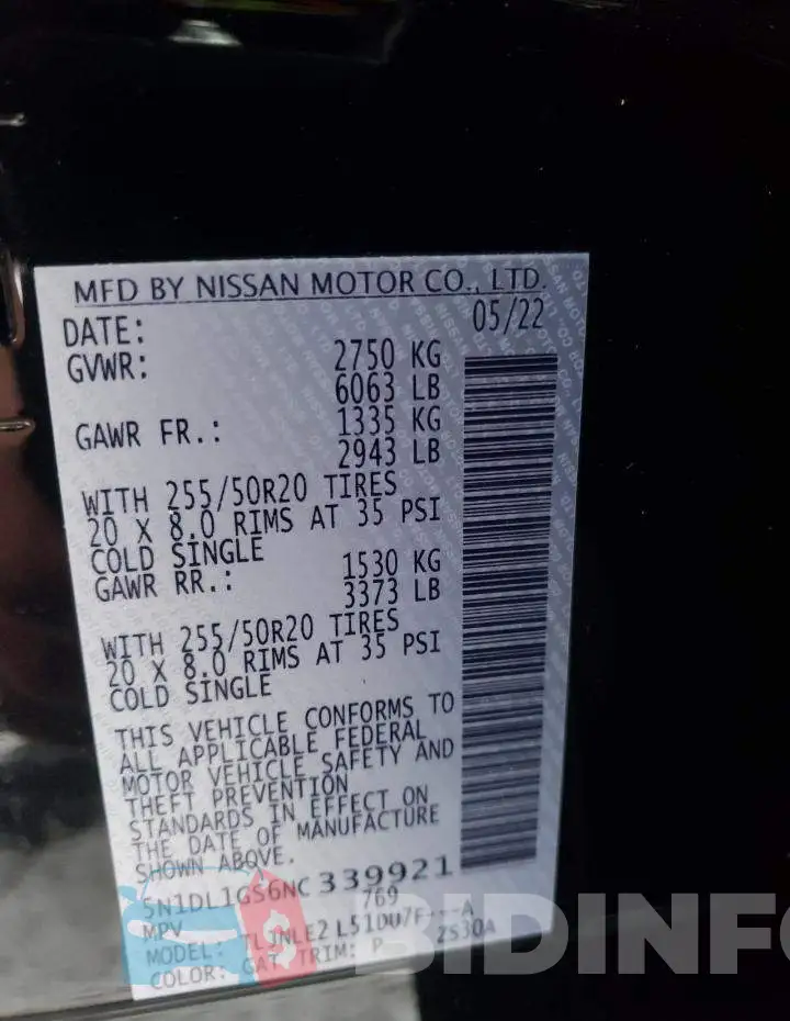 5N1DL1GS6NC339921 Photo# 13