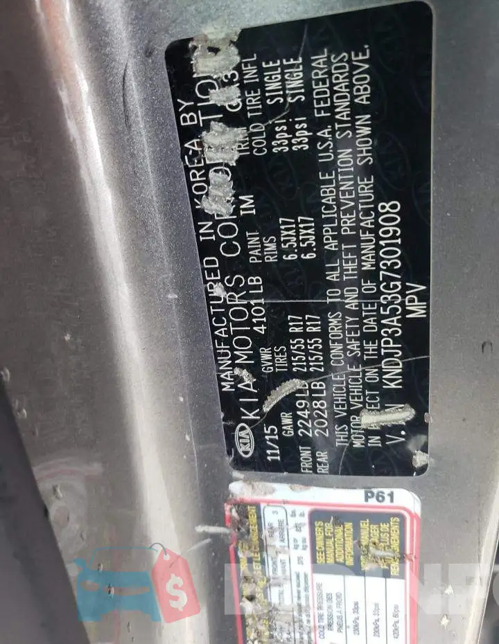 KNDJP3A53G7301908 Photo# 12