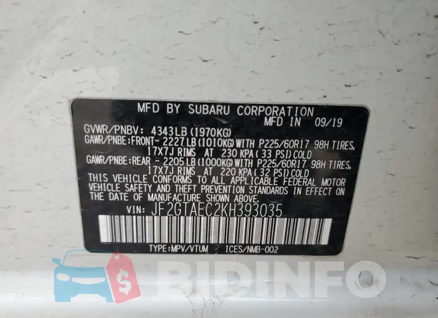JF2GTAEC2KH393035 Photo# 13