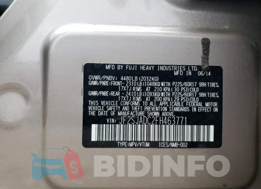 JF2SJADC2FH463771 Photo# 13
