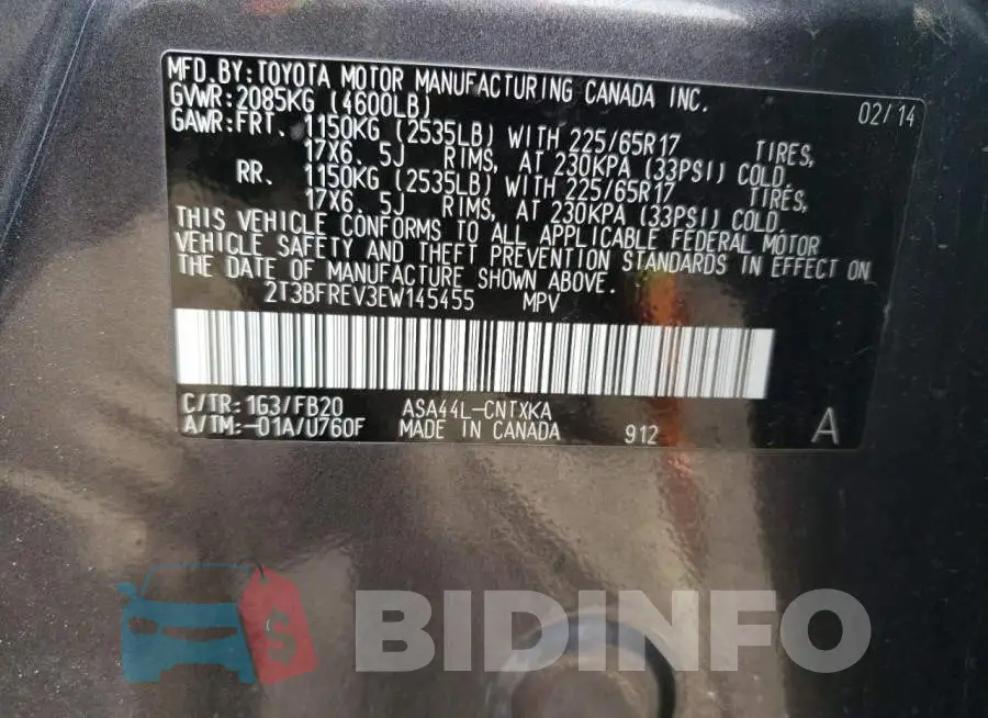 2T3BFREV3EW145455 Photo# 12