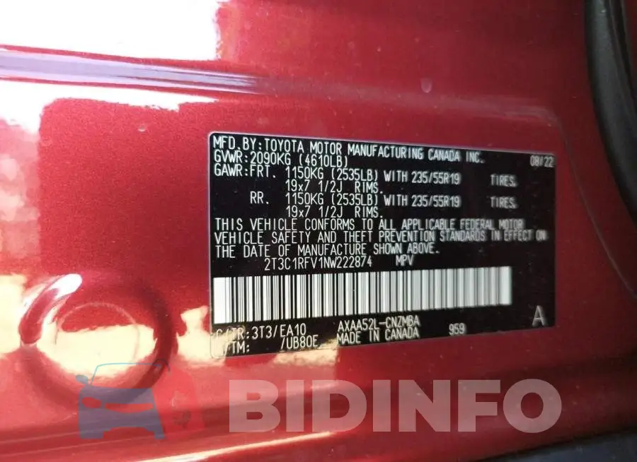 2T3C1RFV1NW222874 Photo# 12