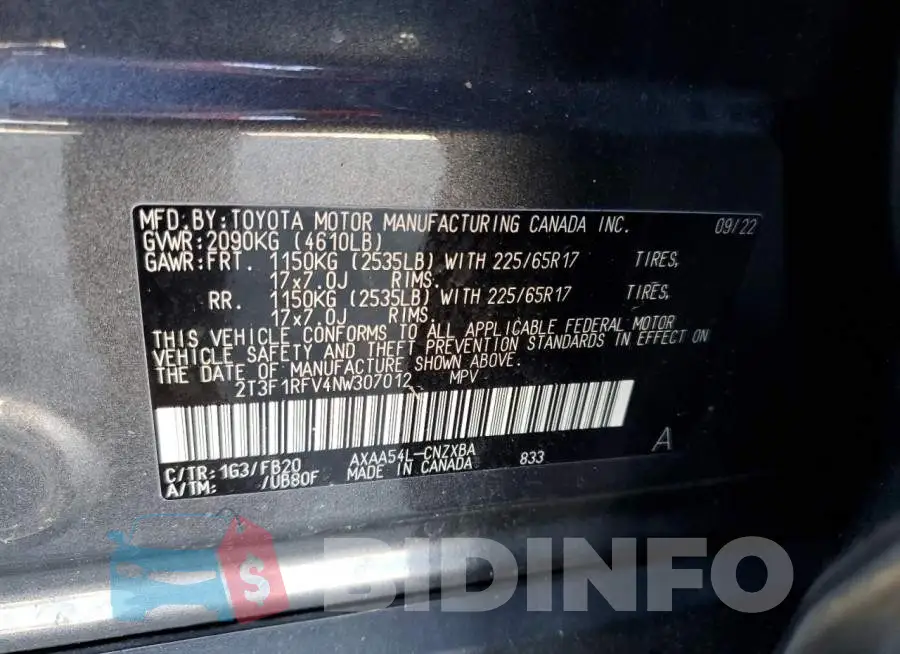 2T3F1RFV4NW307012 Photo# 12