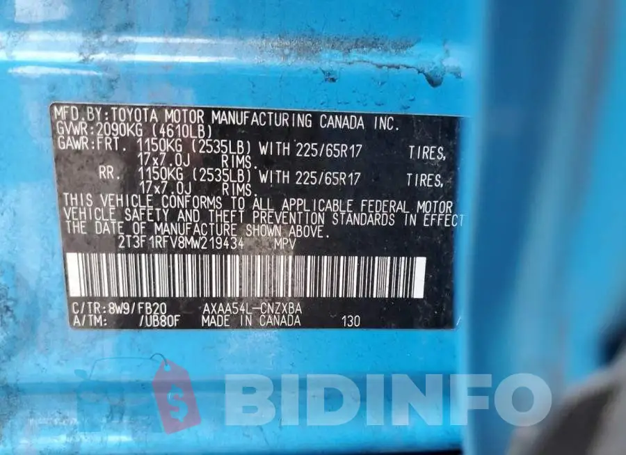 2T3F1RFV8MW219434 Photo# 12