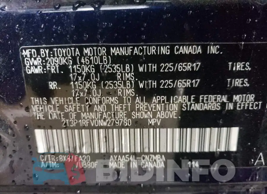 2T3P1RFV0NW279780 Photo# 14