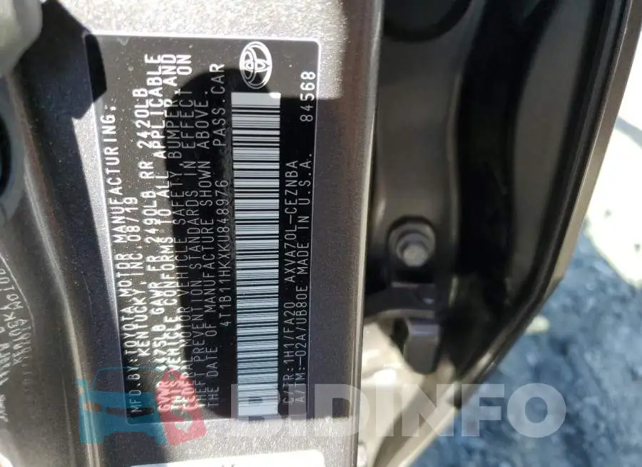 4T1B11HKXKU848976 Photo# 13