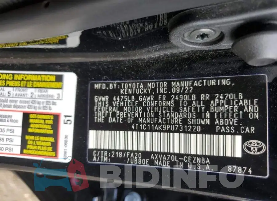 4T1C11AK9PU731220 Photo# 13