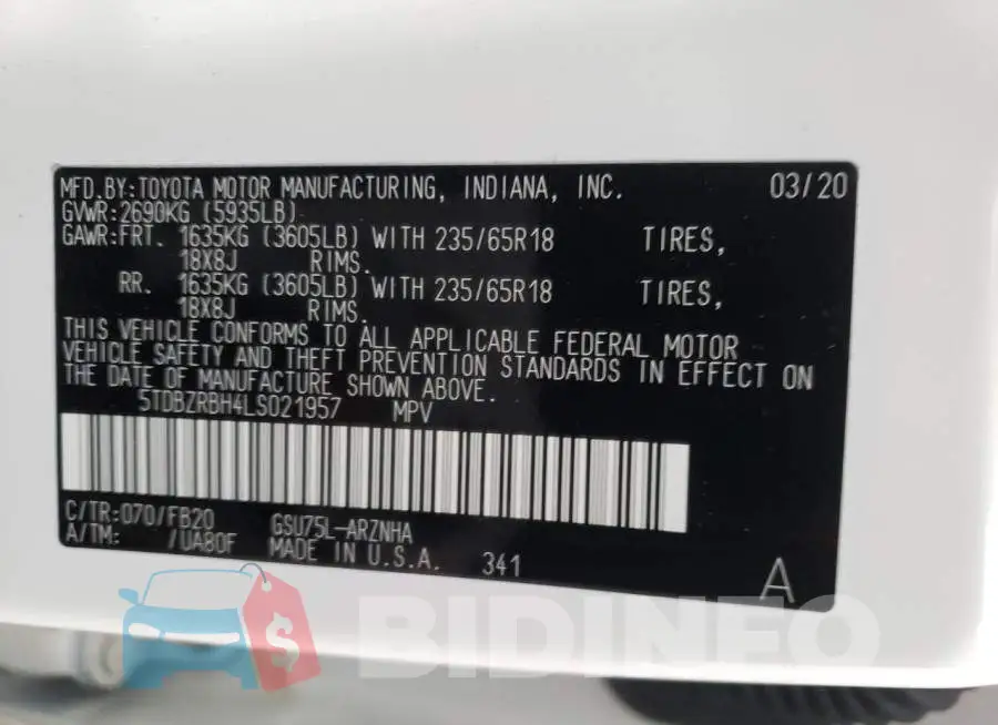 5TDBZRBH4LS021957 Photo# 13