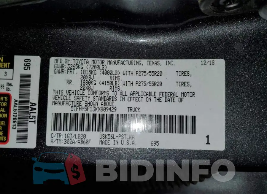 5TFHY5F13KX809429 Photo# 13