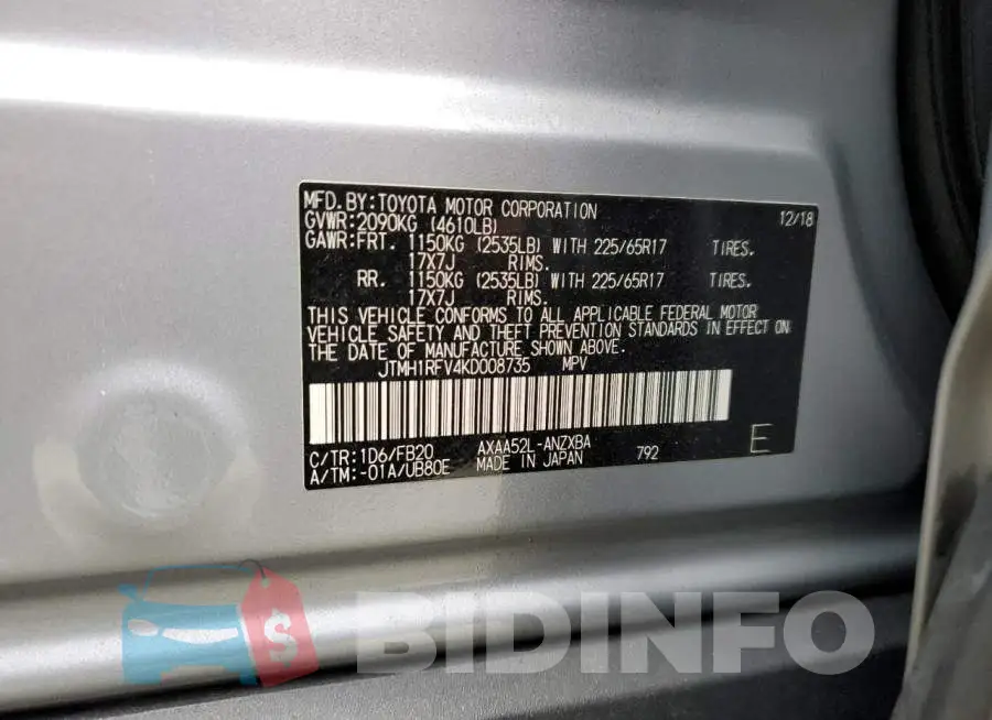 JTMH1RFV4KD008735 Photo# 14