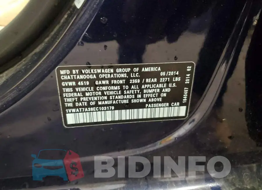 1VWAT7A38EC103179 Photo# 12
