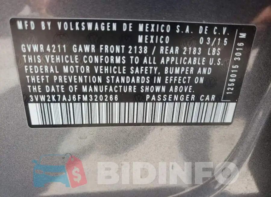 3VW2K7AJ6FM320266 Photo# 10