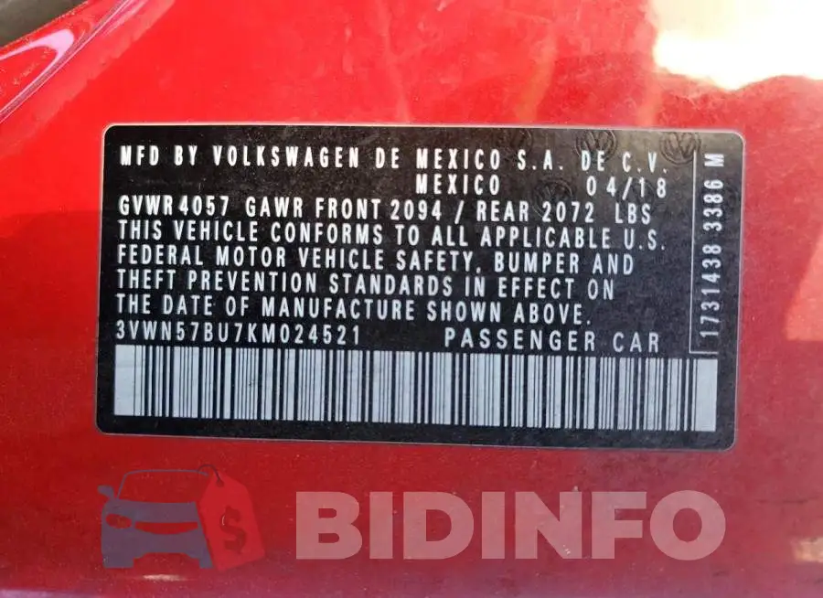 3VWN57BU7KM024521 Photo# 13