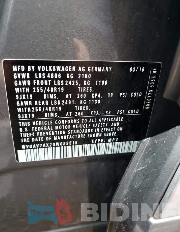 WVGAV7AX2GW088515 Photo# 12