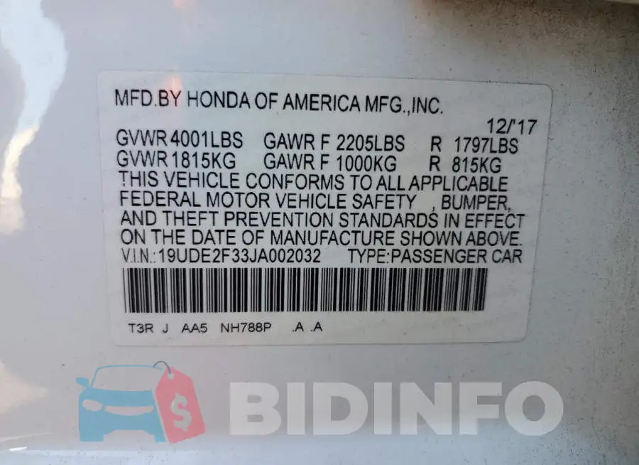 19UDE2F33JA002032 Photo# 13