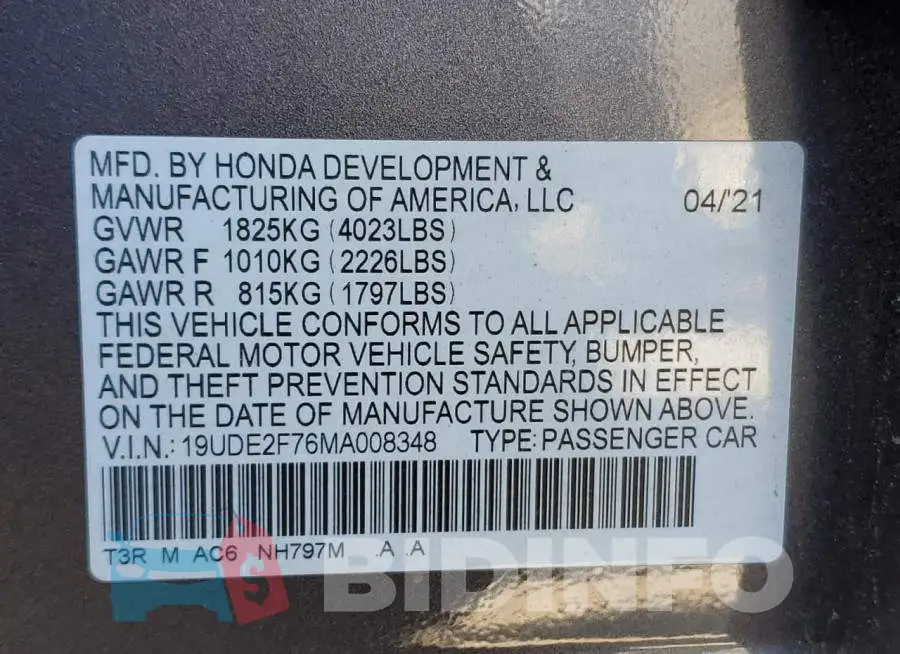 19UDE2F76MA008348 Photo# 13