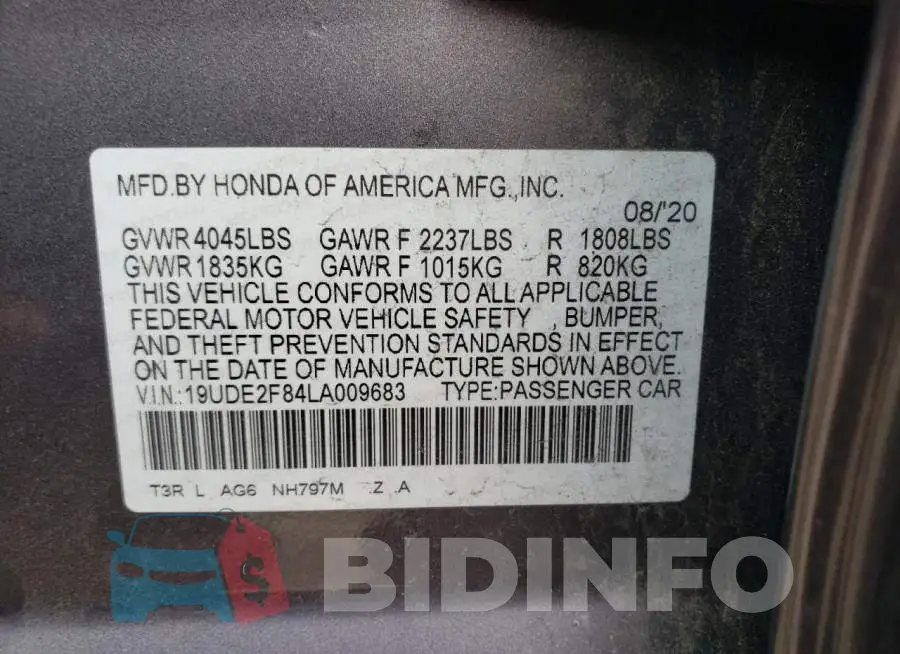 19UDE2F84LA009683 Photo# 12