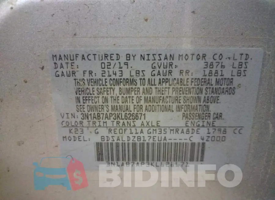 3N1AB7AP3KL626671 Photo# 12