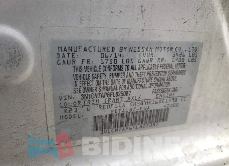 3N1CN7AP6FL825087 Photo# 12