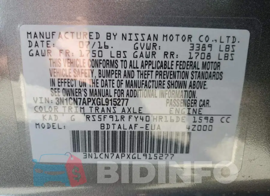 3N1CN7APXGL915277 Photo# 12