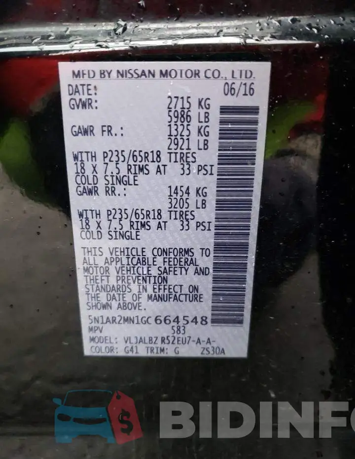 5N1AR2MN1GC664548 Photo# 14