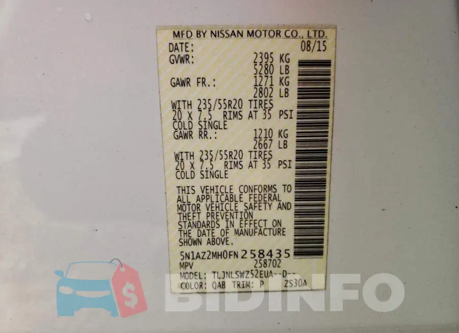 5N1AZ2MH0FN258435 Photo# 13
