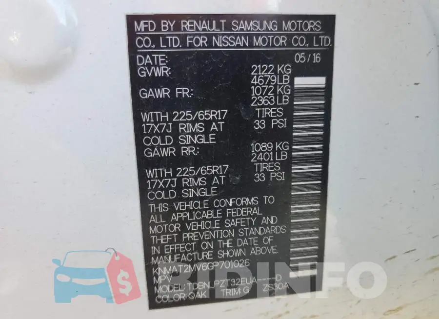 KNMAT2MV6GP701026 Photo# 14