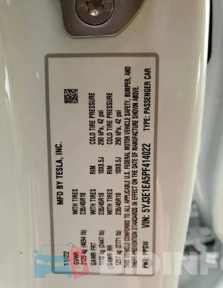 5YJ3E1EA5PF414022 Photo# 12