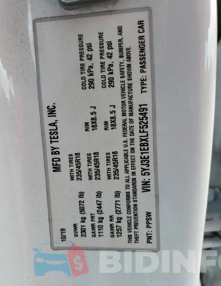 5YJ3E1EBXLF525491 Photo# 12