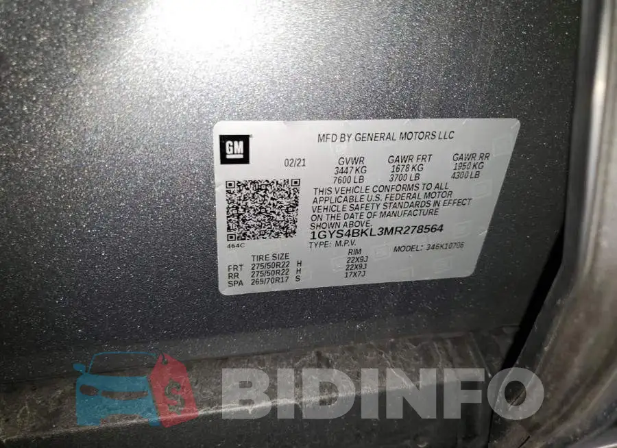 1GYS4BKL3MR278564 Photo# 14