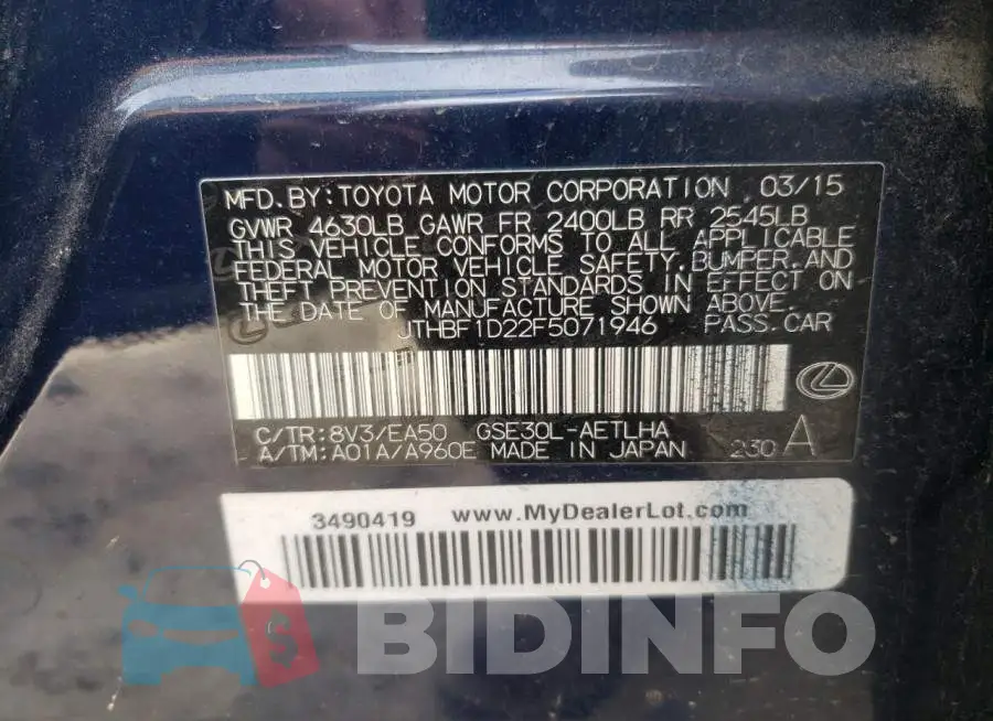 JTHBF1D22F5071946 Photo# 13