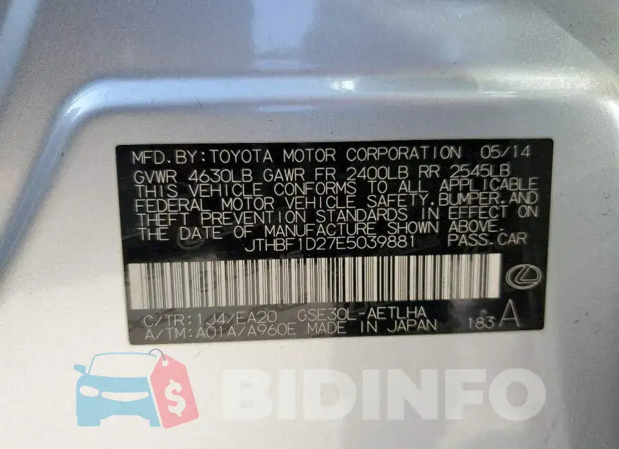 JTHBF1D27E5039881 Photo# 12
