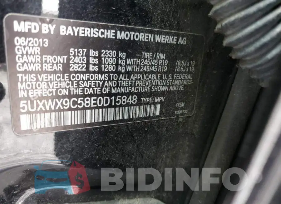 5UXWX9C58E0D15848 Photo# 13