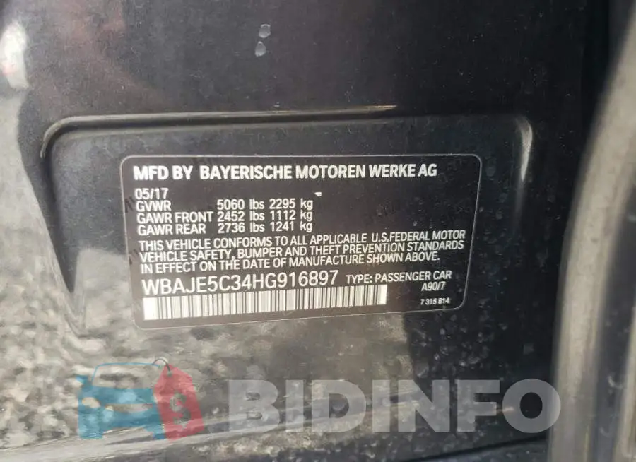 WBAJE5C34HG916897 Photo# 13