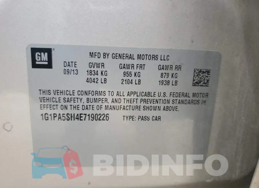 1G1PA5SH4E7190226 Photo# 12