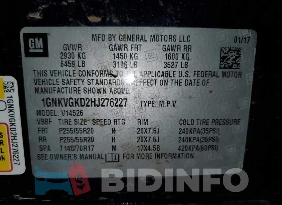 1GNKVGKD2HJ276227 Photo# 13