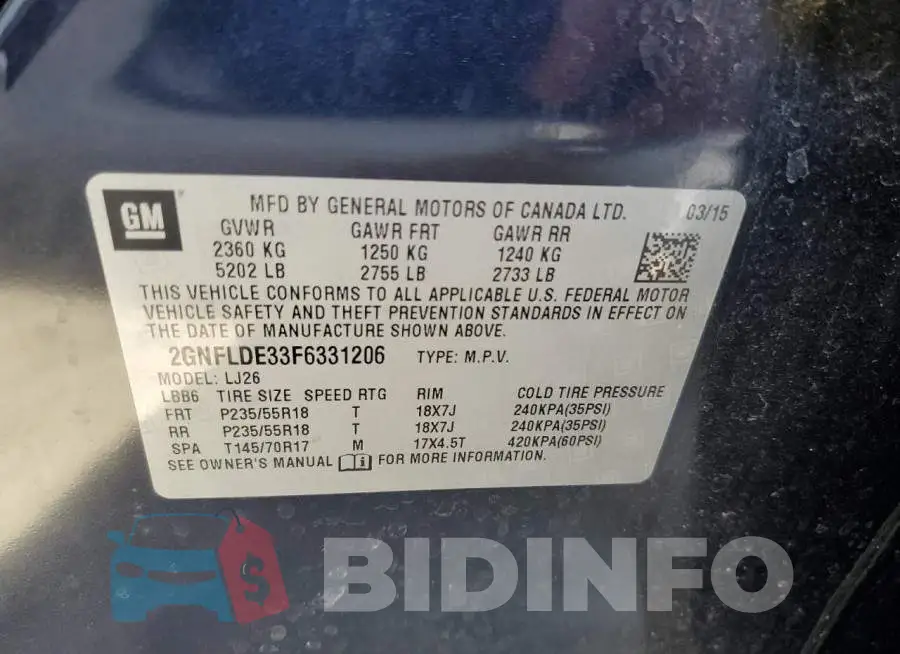 2GNFLDE33F6331206 Photo# 13