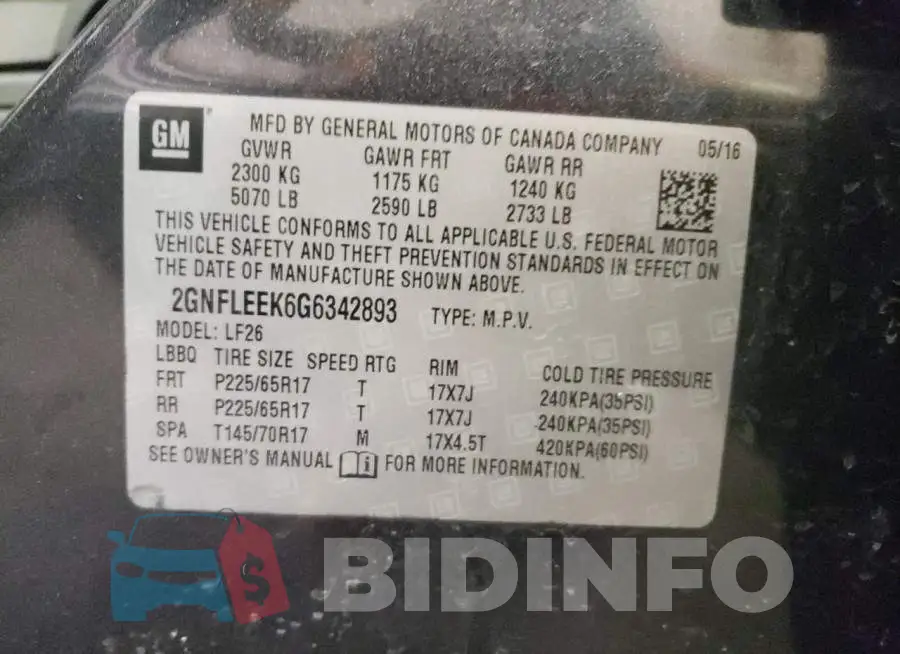 2GNFLEEK6G6342893 Photo# 13